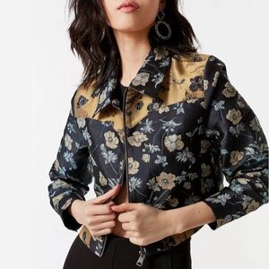 Urban Outfitters western colourblock floral gas jacket L zip cropped cowgirl UO